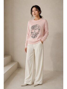 Zadig & Voltaire Gaby Multi Skull Strass Pink Cashmere Wool Sweater Women’s L